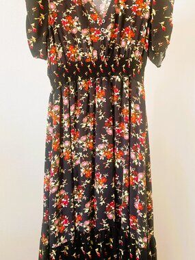 Red + Olive Floral Dress Lightweight Boho Lined Size L